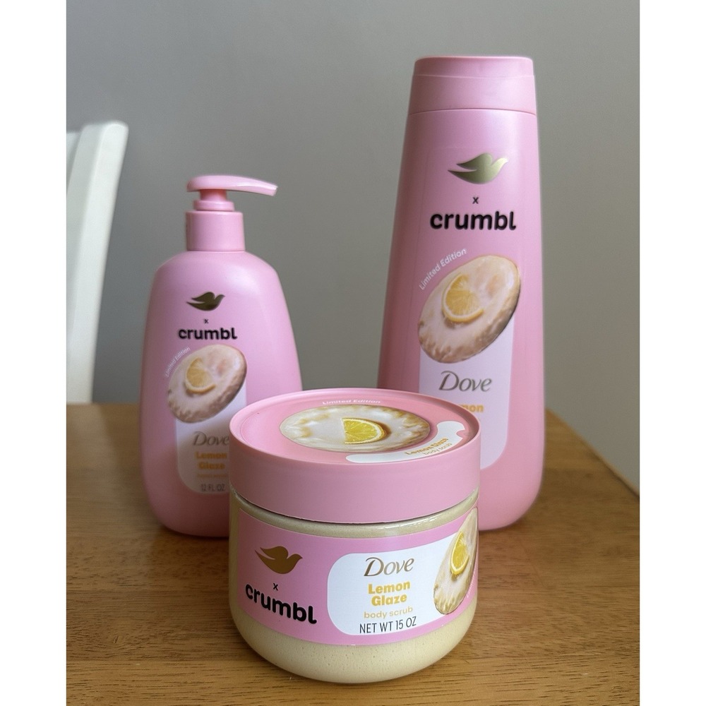 NEW Dove x Crumbl Lemon Glaze 3-Pc SET Body Wash, Hand Wash & Scrub LIMITED